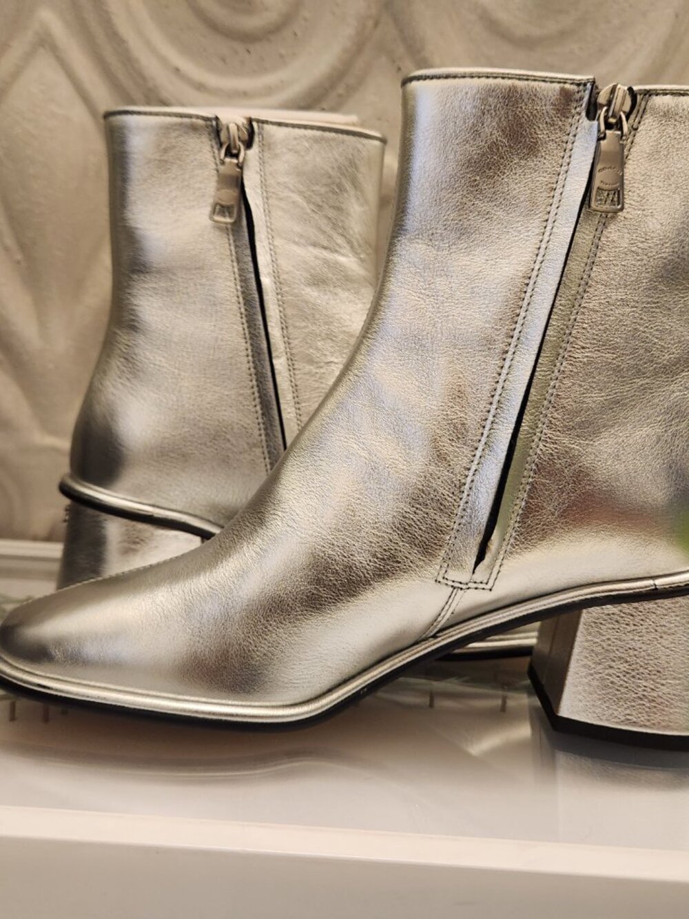 Coach "Gigi" Silver Leather Booties. NIB. Size 7 - Picture 10 of 16